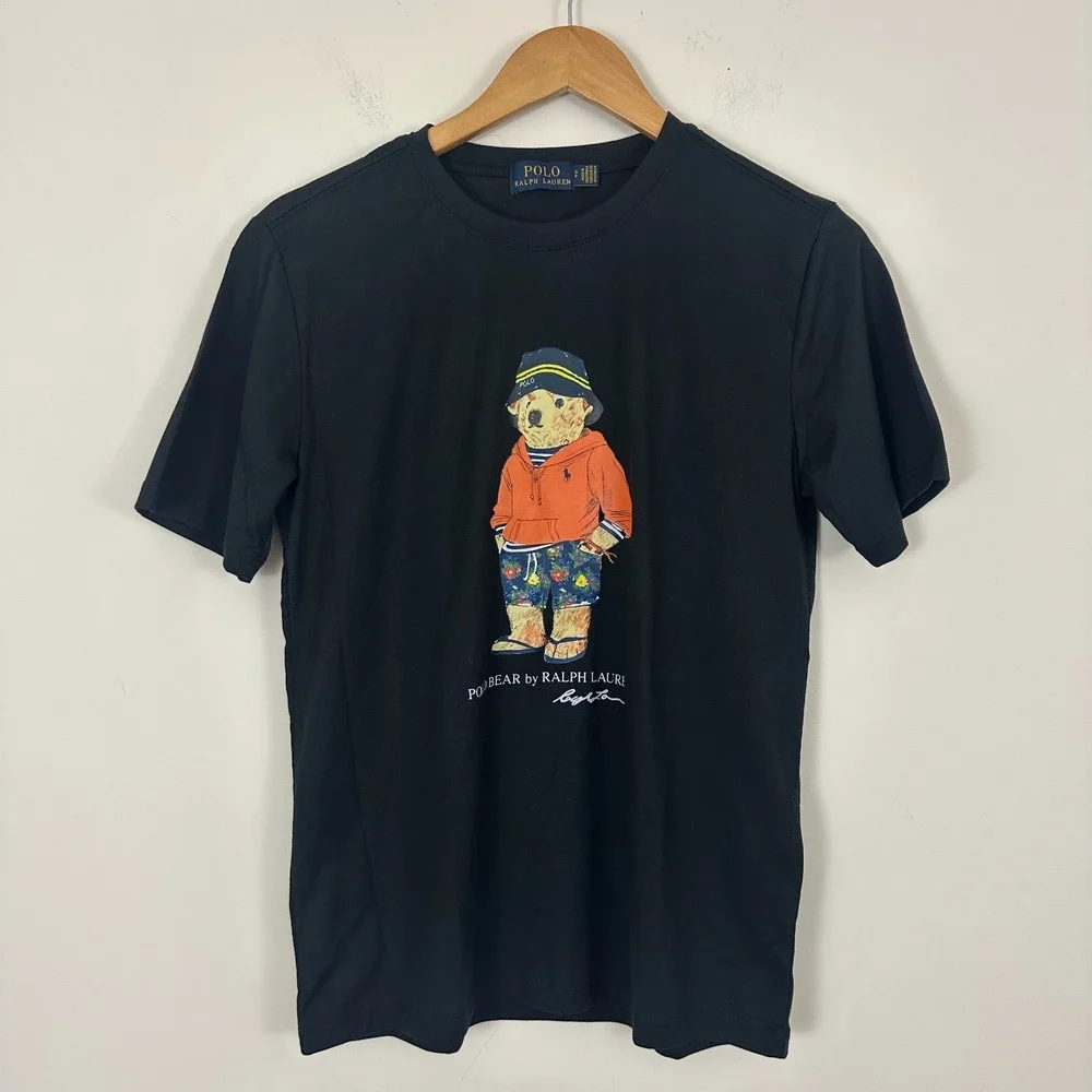 Polo Ralph Lauren T-Shirt Black Bear Graphic Cotton Short Sleeve Mens Small